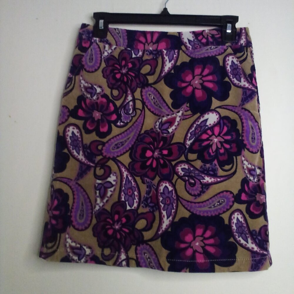 Ann Taylor Skirt Women 00P Soft Stretch Pockets Pattern Floral Tan Purple